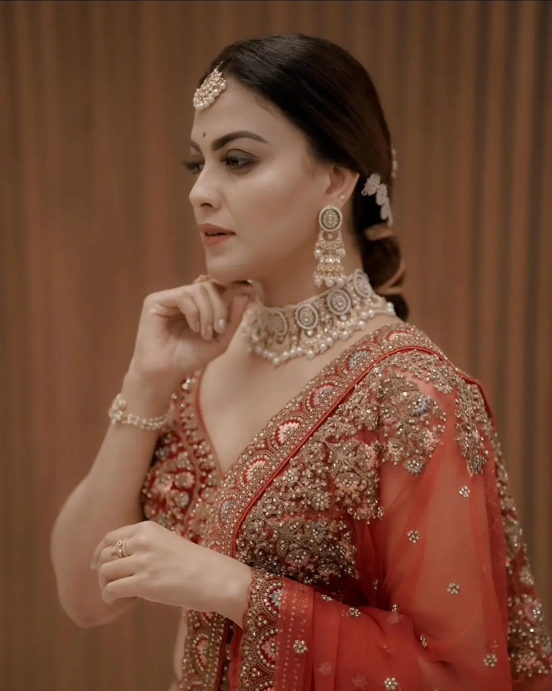 Anusree Nair Wearing Beautiful Earrings Jewellery Red Lehenga Choli